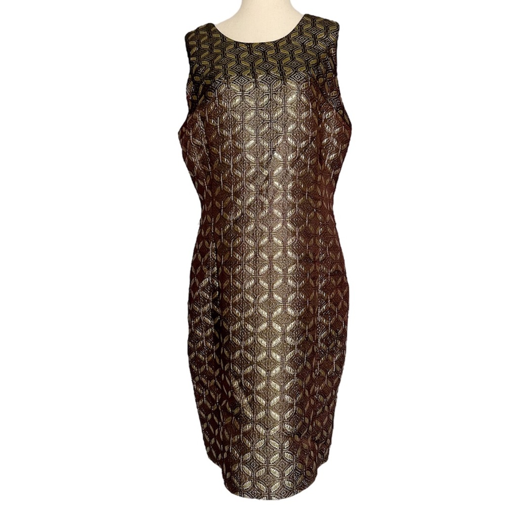 Michael Kors Gold Metallic Sheath Cocktail Dress EUC